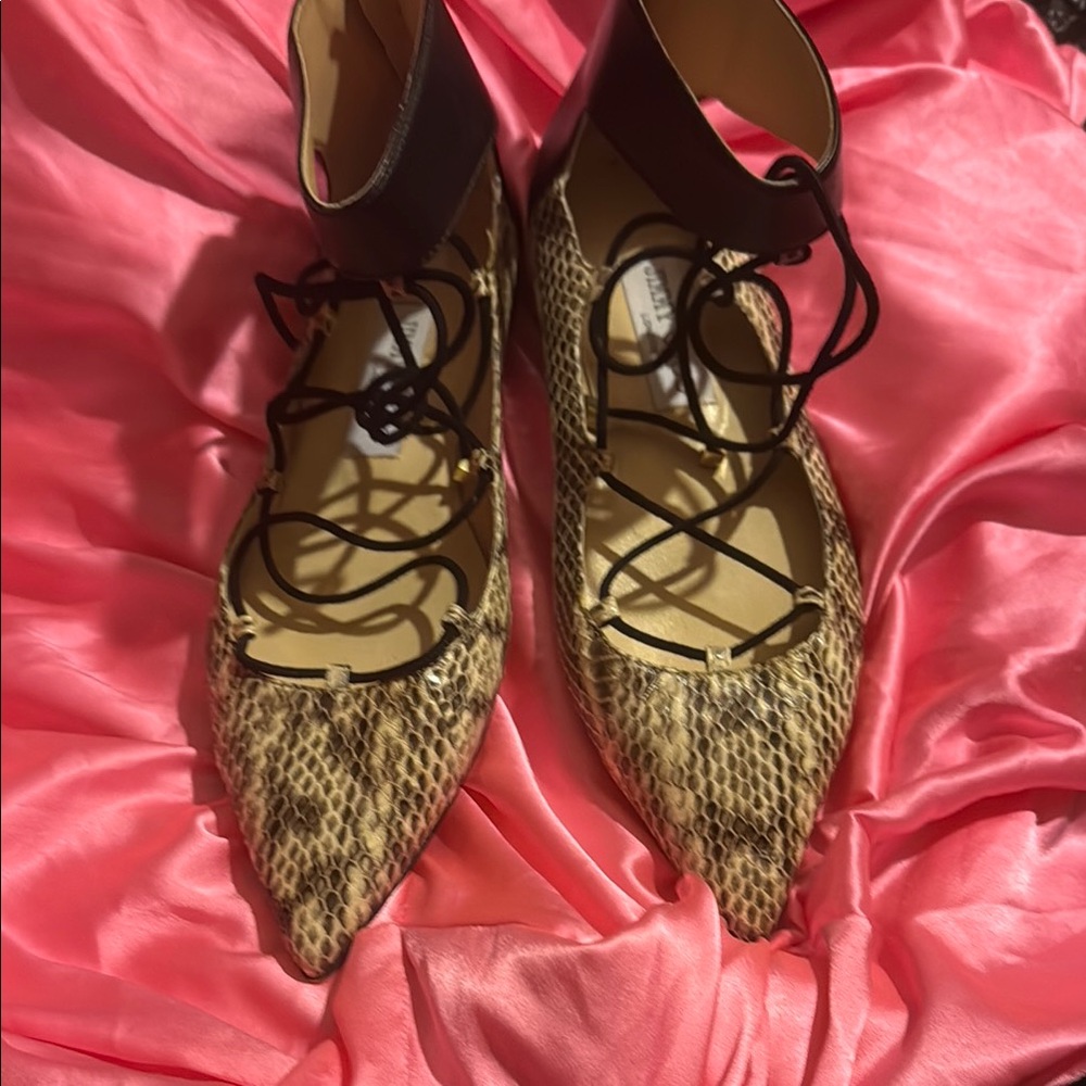 Jimmy Choo Brown Snakeskin Lace-Up Flats